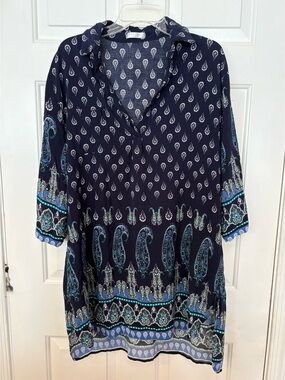 Ekouaer Black Paisley Cotton Beach Cover Up Dress Size XXL Collared